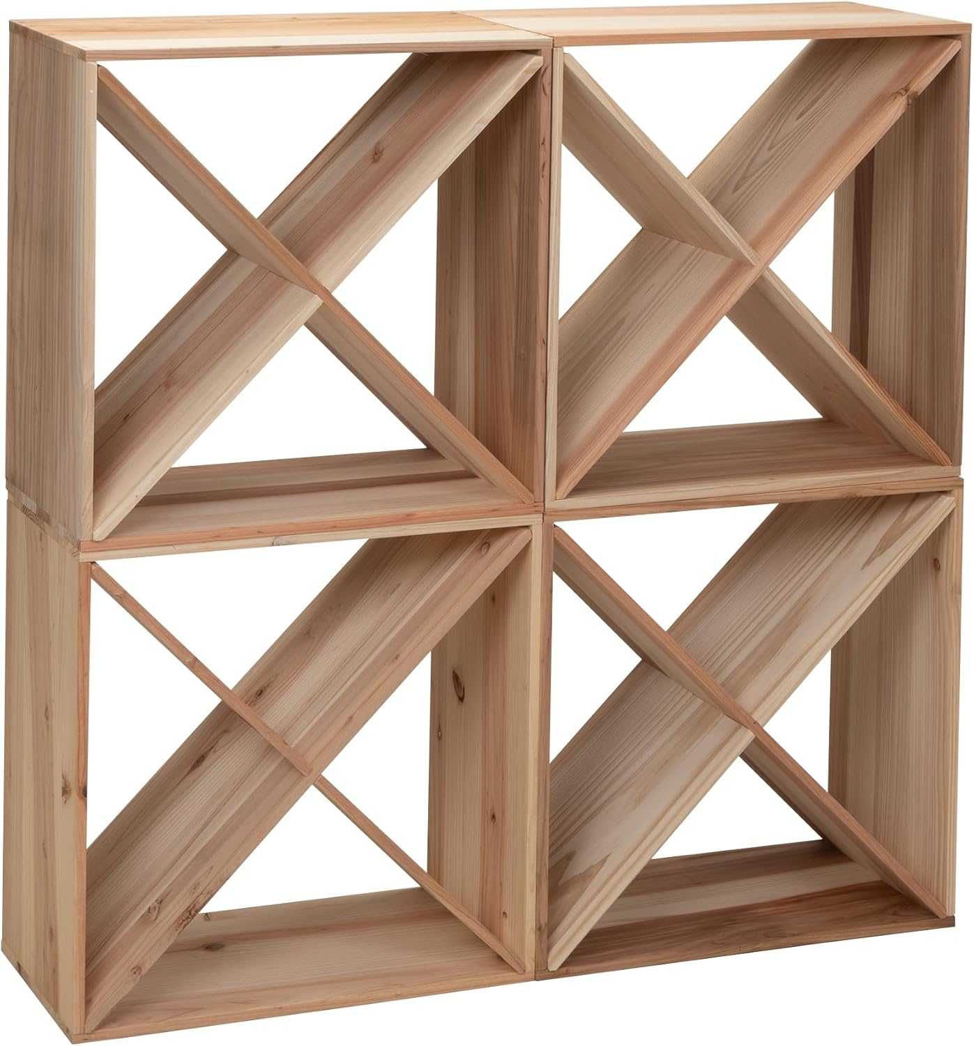 Set of 4 24 Bottle Wine Rack Solid Wood Cube Storage