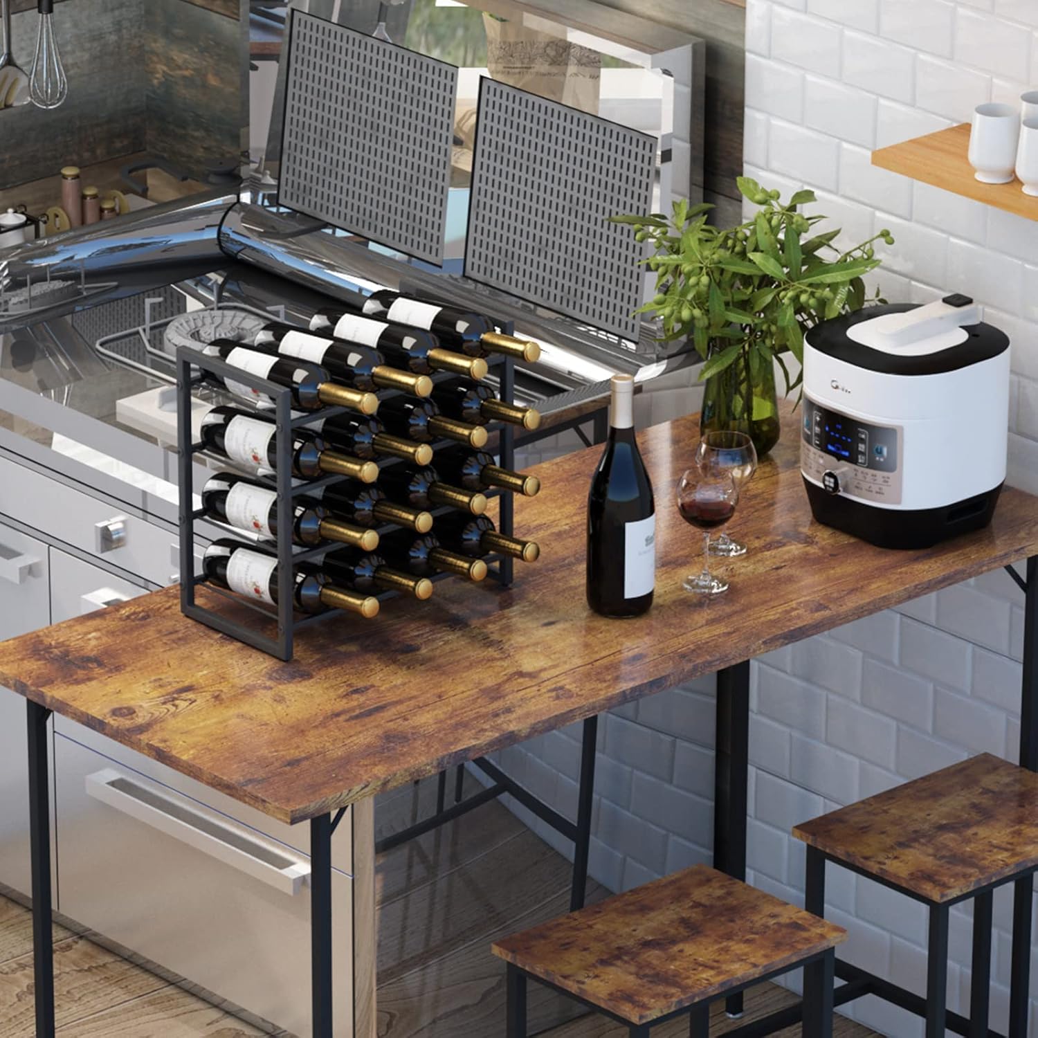 IBUYKE 4 Tier Metal Wine Rack 16 Bottle Capacity Black