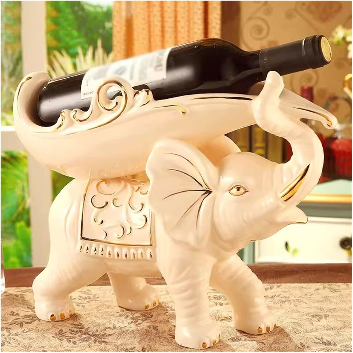 IBONSON Freestanding Wine Rack with Elephant Ornaments