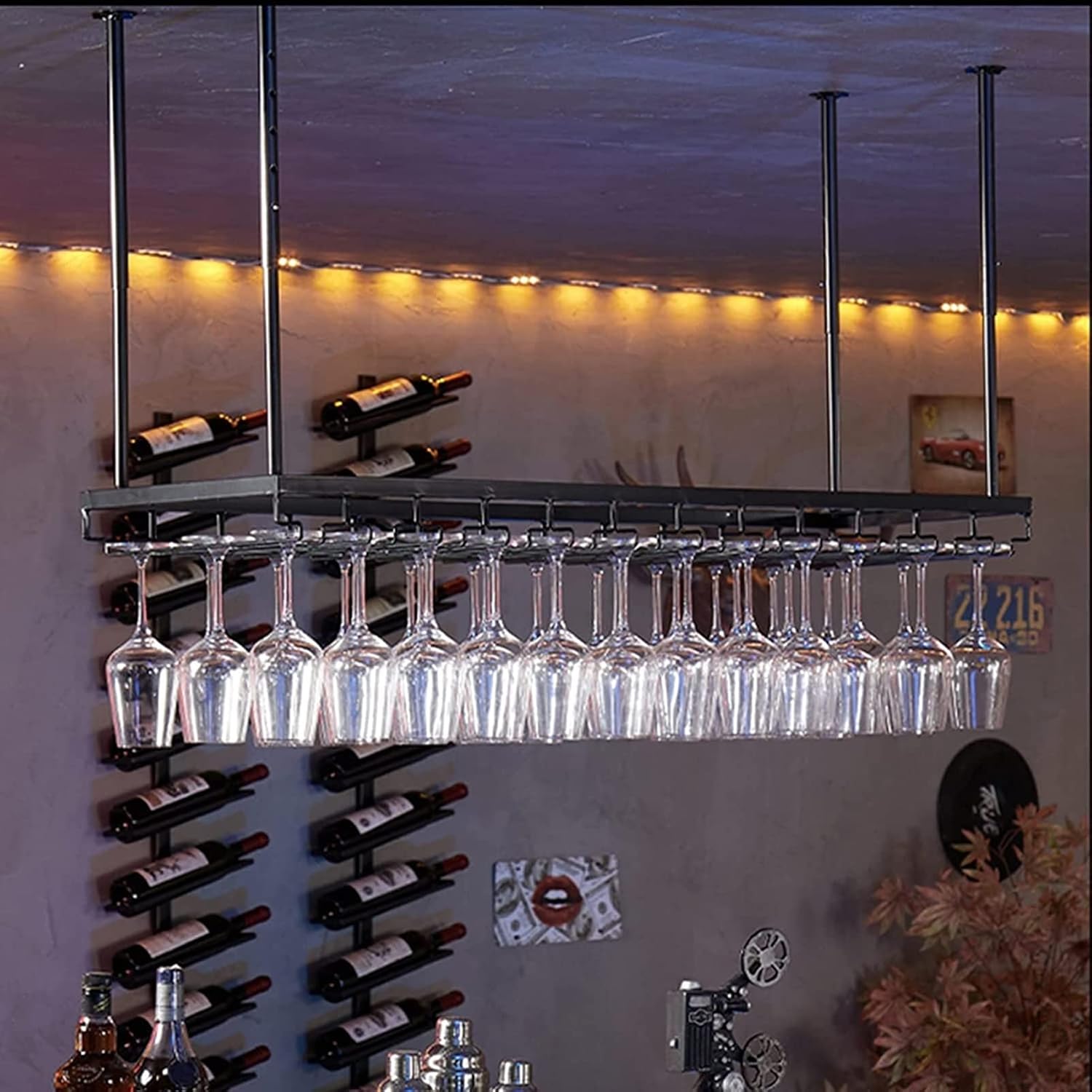 Adjustable Wall-Mounted Wine Glass Rack Black 120Cm