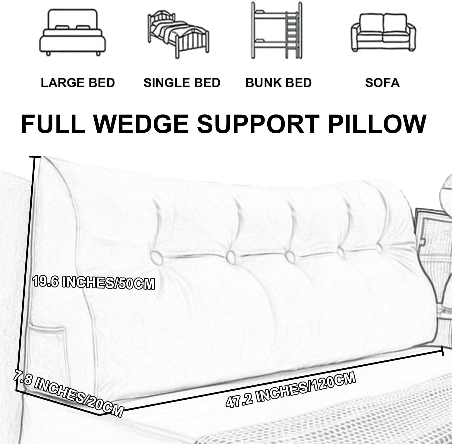 ZZYK Large Wedge Reading Pillow with Zippered Cover