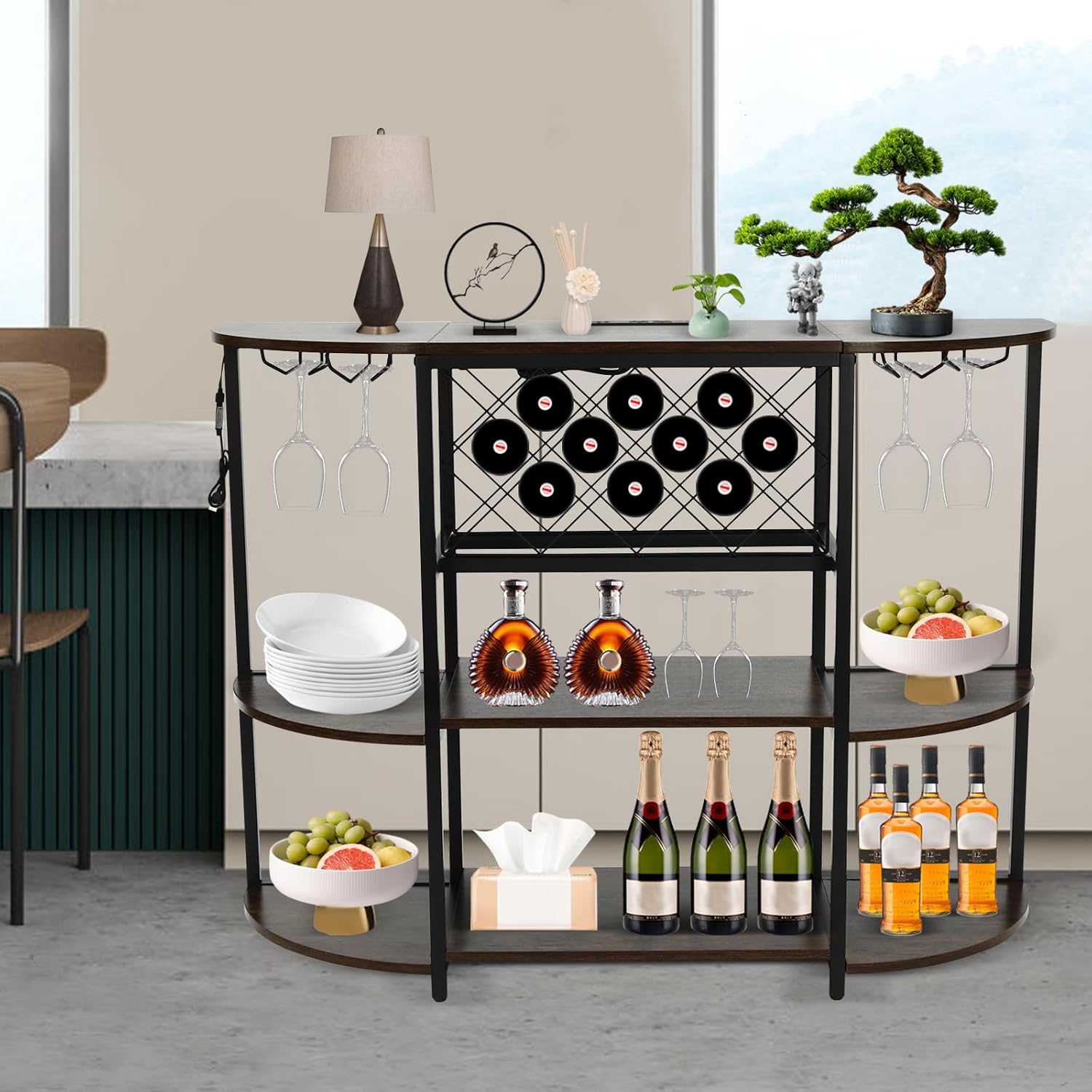 Industrial Wine Rack Table with RGB LED Light