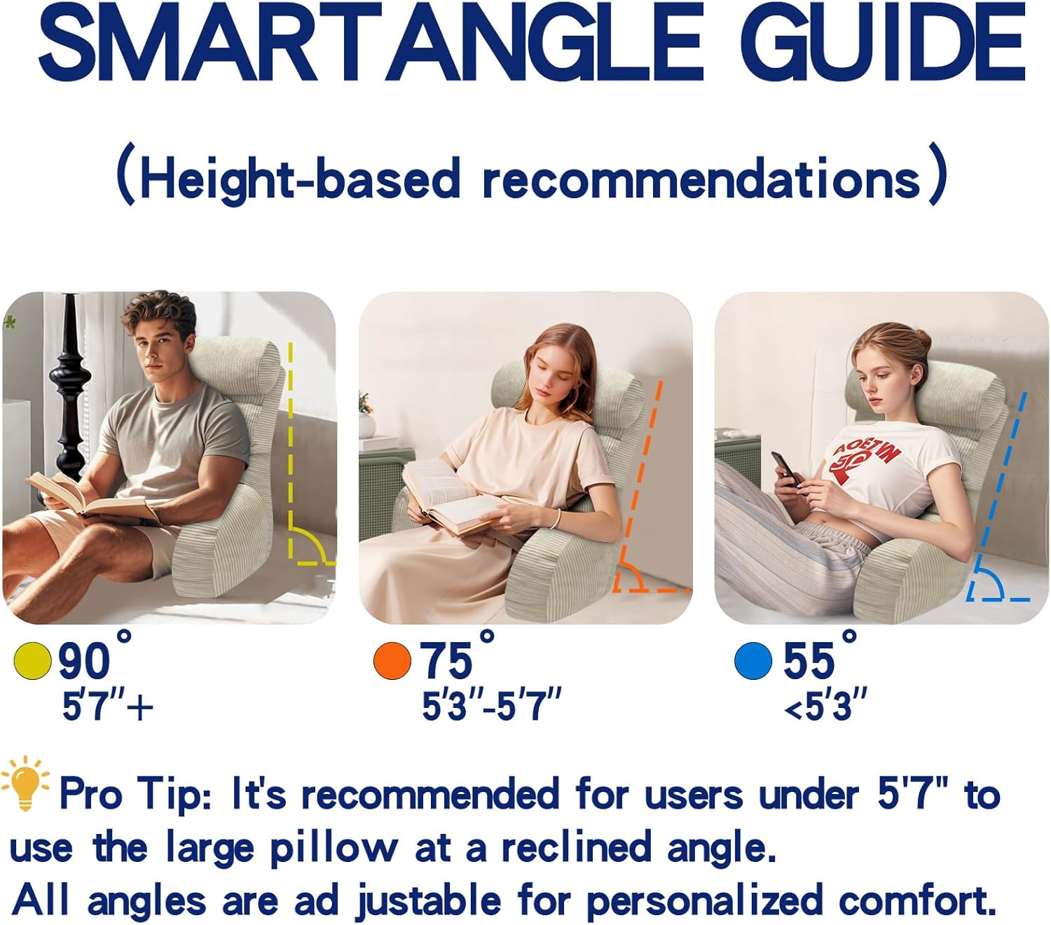 Extra Large Reading Pillow with Arm and Neck Support Cream
