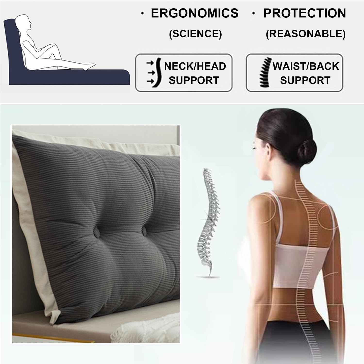 ZZYK Rectangular Reading Pillow with Gray Cover