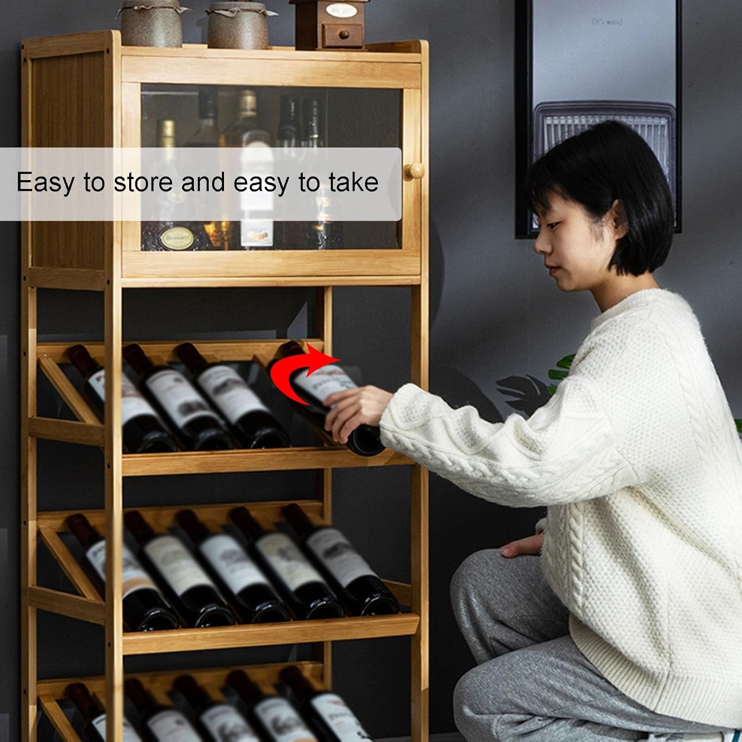 Wood Wine Bar Cabinet with Tabletop Storage Space-Saving Light Brown 52x30x90cm