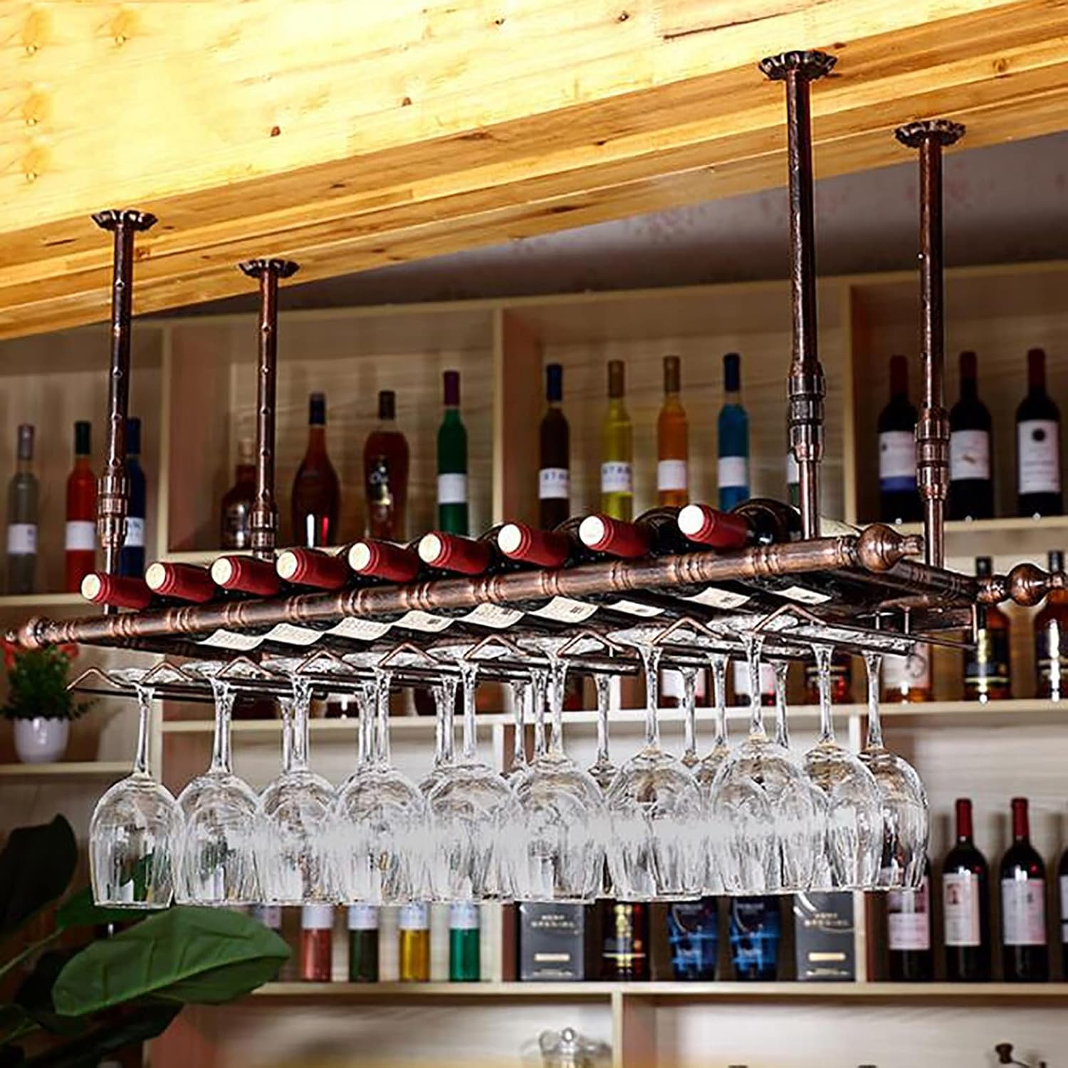 ULAINE Metal Ceiling Wine Rack with Adjustable Height