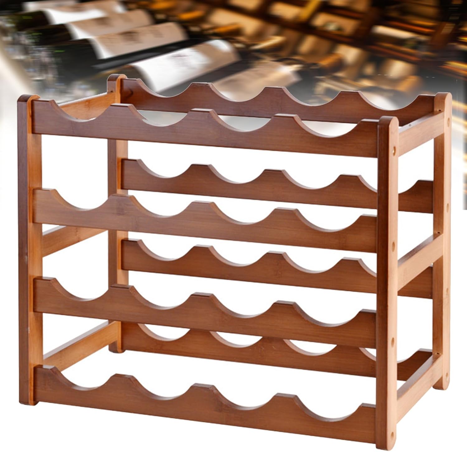 4 Tier Wooden Wine Rack 16 Bottles Freestanding