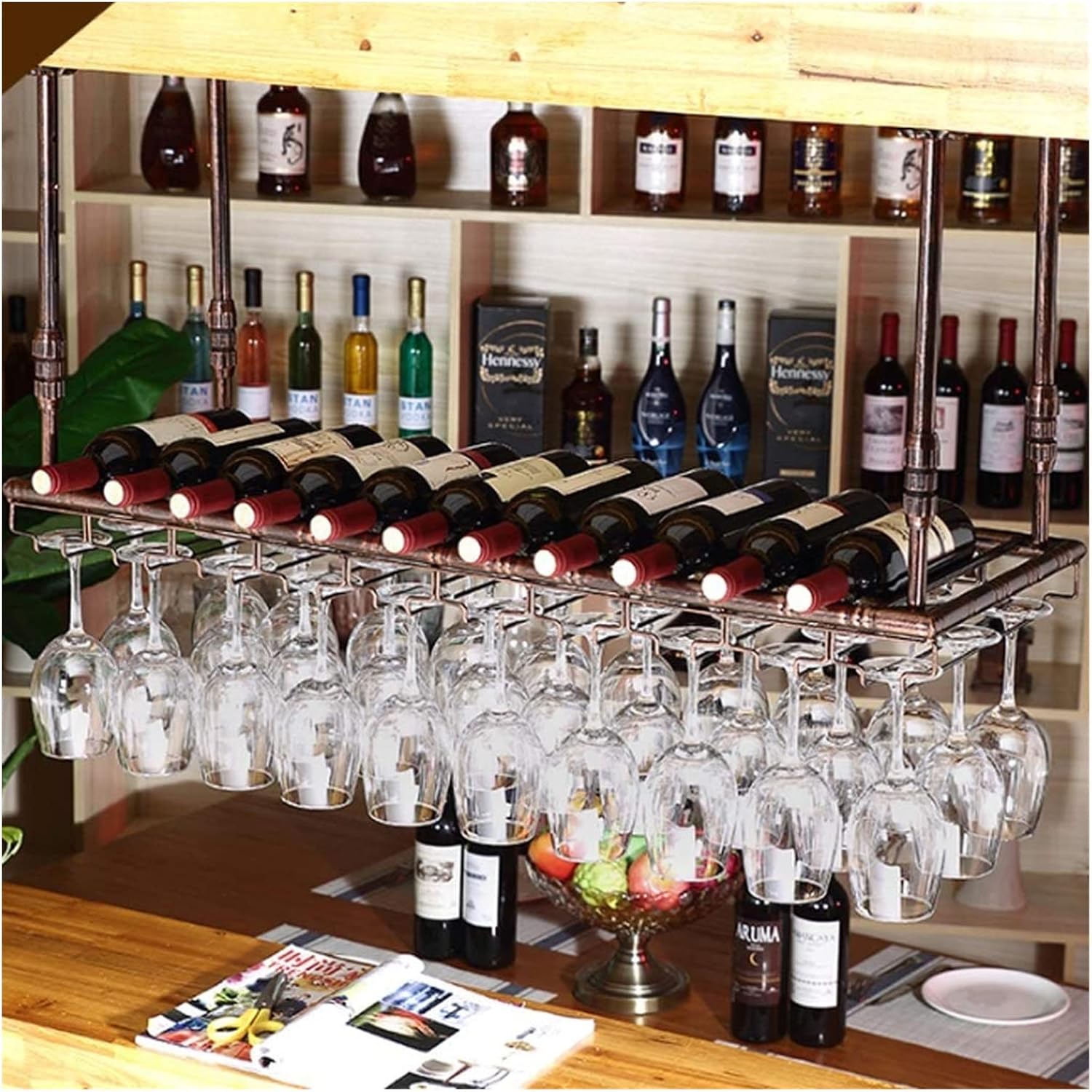 ALDEPO Wall Mounted Rustic Wine Rack with 2 Glass Holders