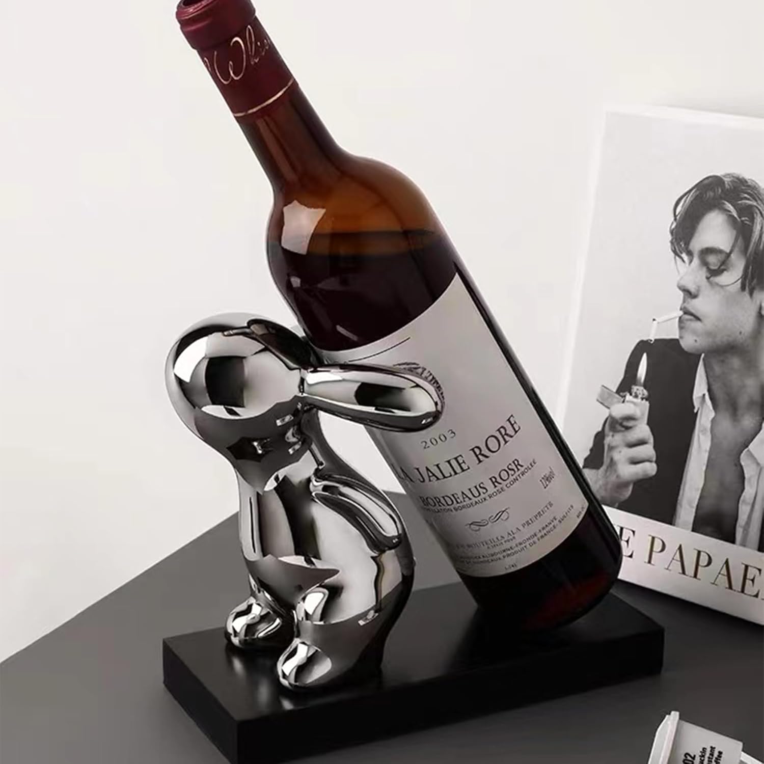 Linxia Tabletop Wine Rack with Bunny Decor