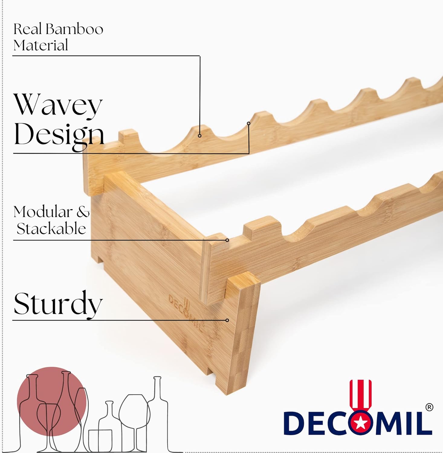 DECOMIL 9 Bottle Wine Rack - Sturdy Modular Stackable