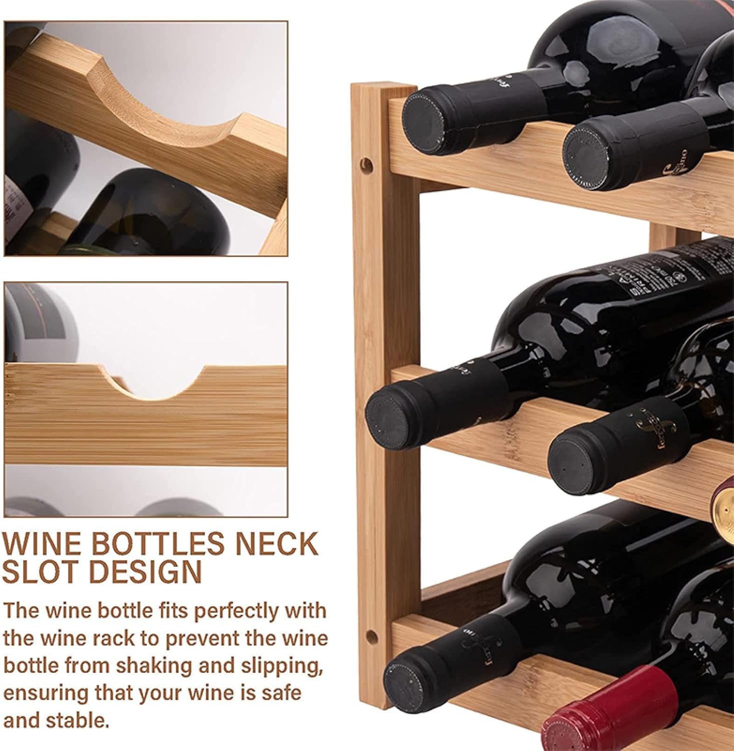 OWKAY Vintage Wooden Wine Rack 3 Tiers
