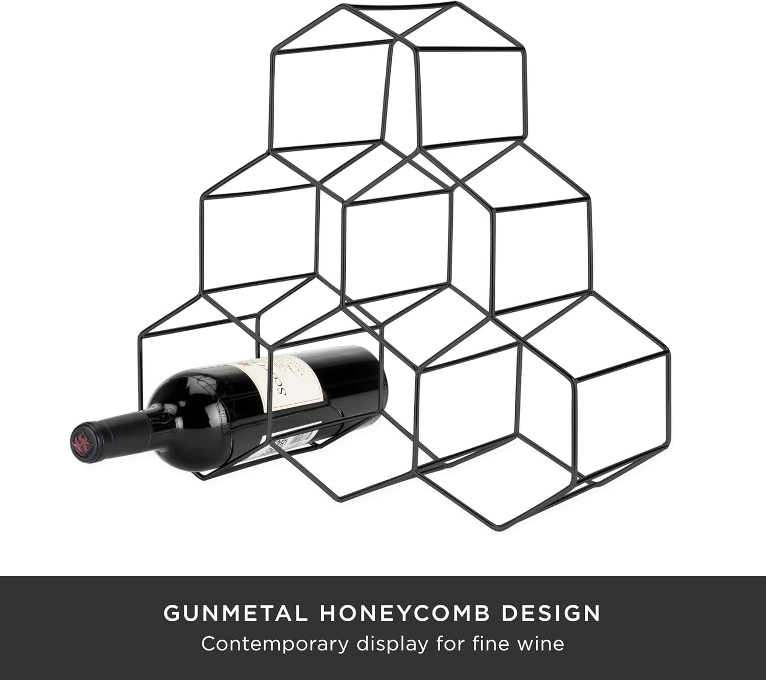 Viski Geo Countertop Wine Rack - 6 Bottle Capacity Gunmetal Black