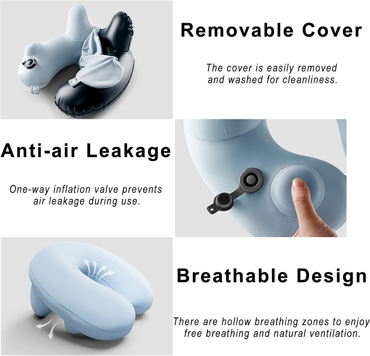 Inflatable Travel Pillow for Kids with Check Valve and Zipper