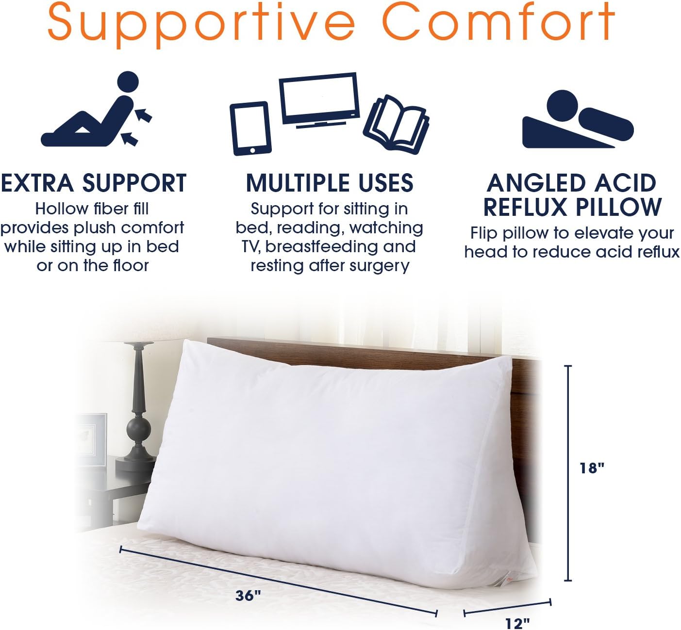 Cheer Collection Plush Wedge Pillow for Reading and Sleep Elevation