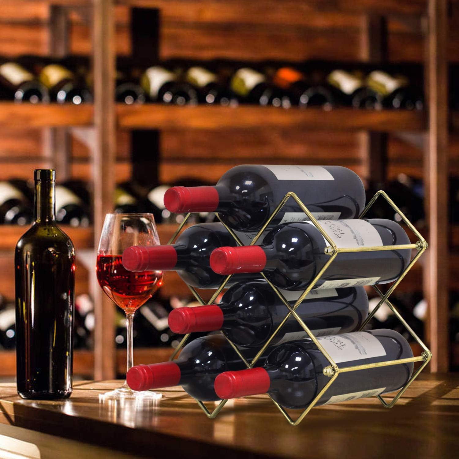 Yimerlen Tabletop Wine Rack 6 Bottle Capacity Gold Finish