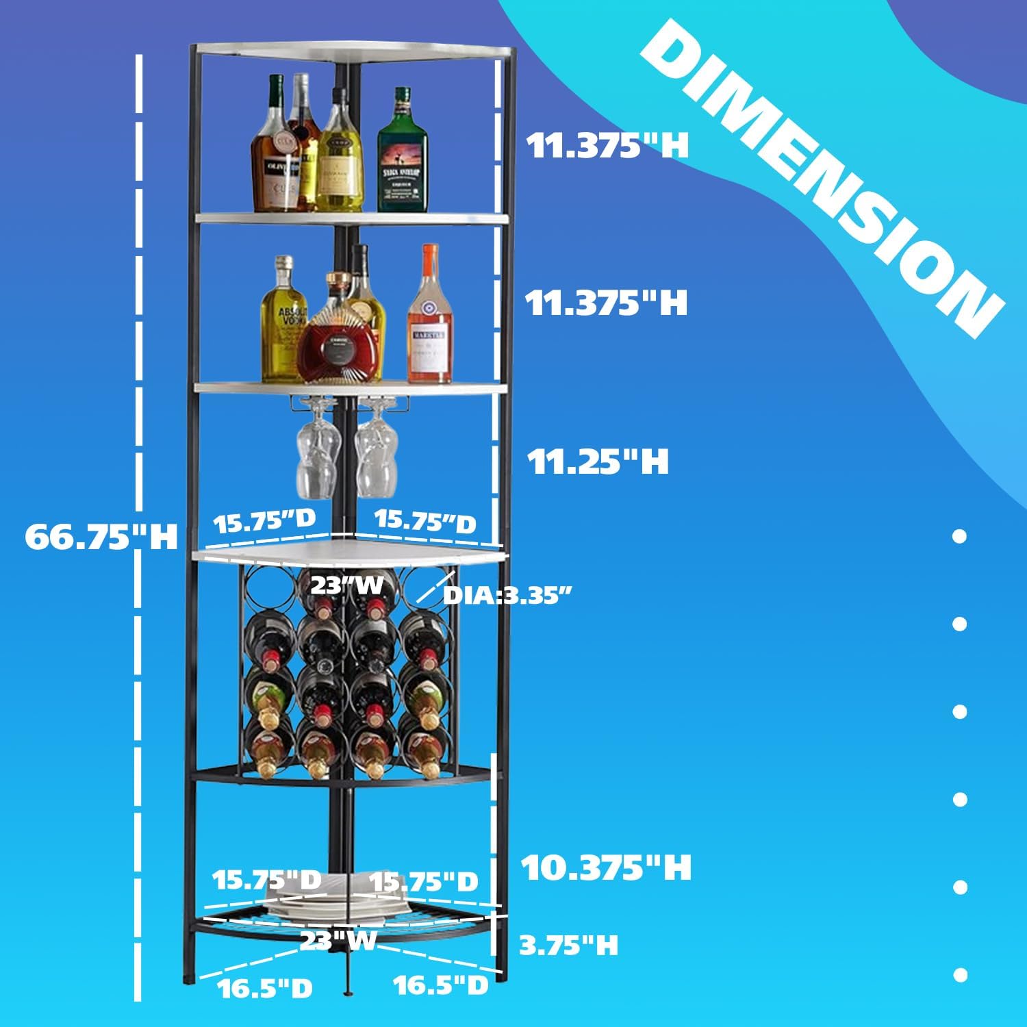5 Tier Corner Wine Rack with Glass Holder White OakBlack