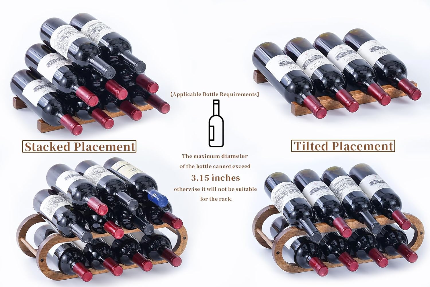 Aixboumo Wine Rack - 3 Pack with 2 Sizes Adjustable