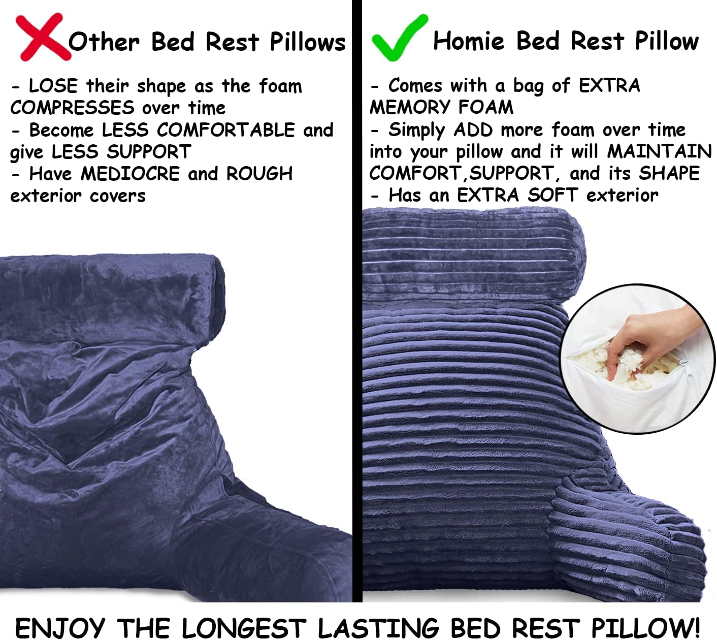 Homie Reading Pillow with Light Wrist Back Support - Large Blue