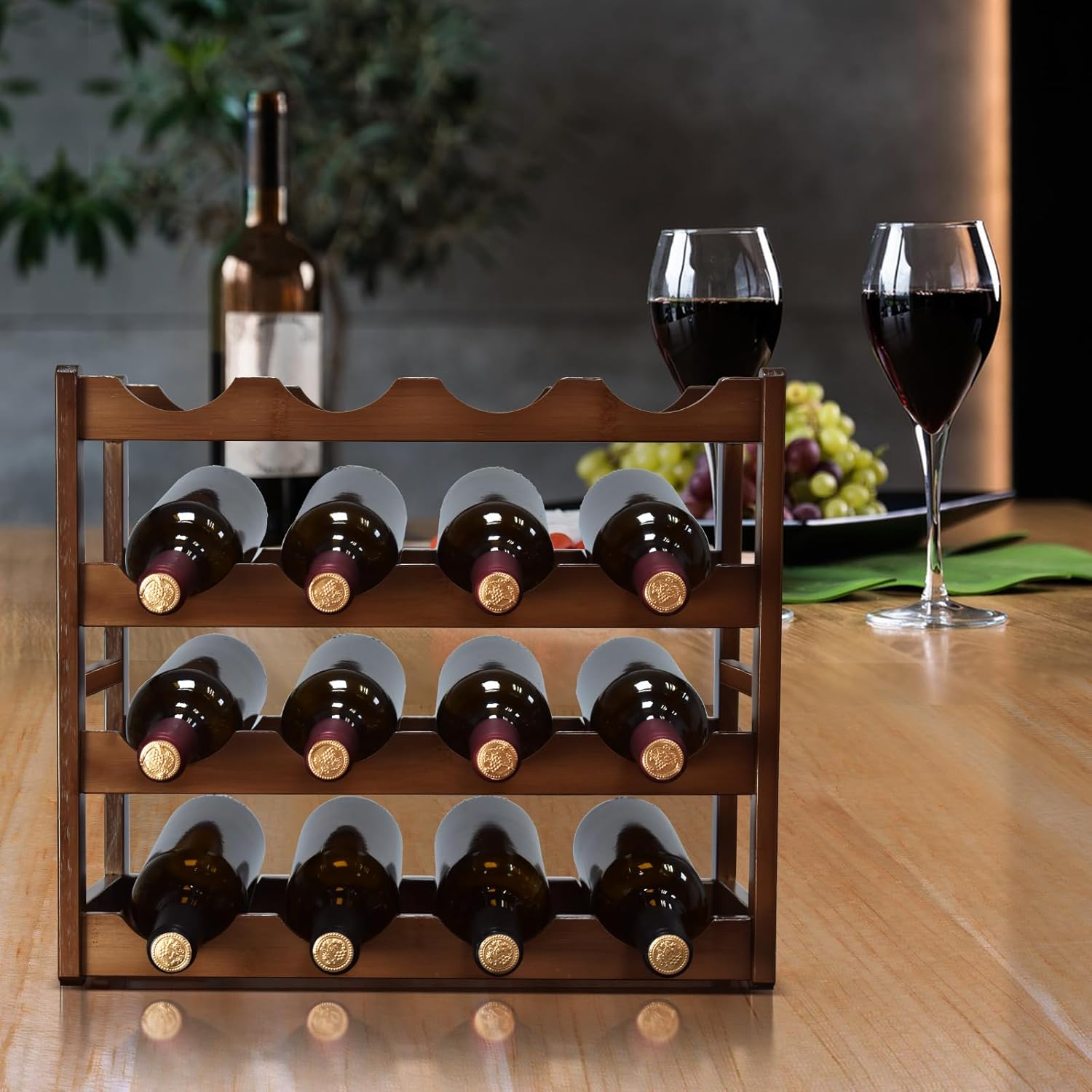 Brown 4-Tier Wine Rack for 16 Bottles