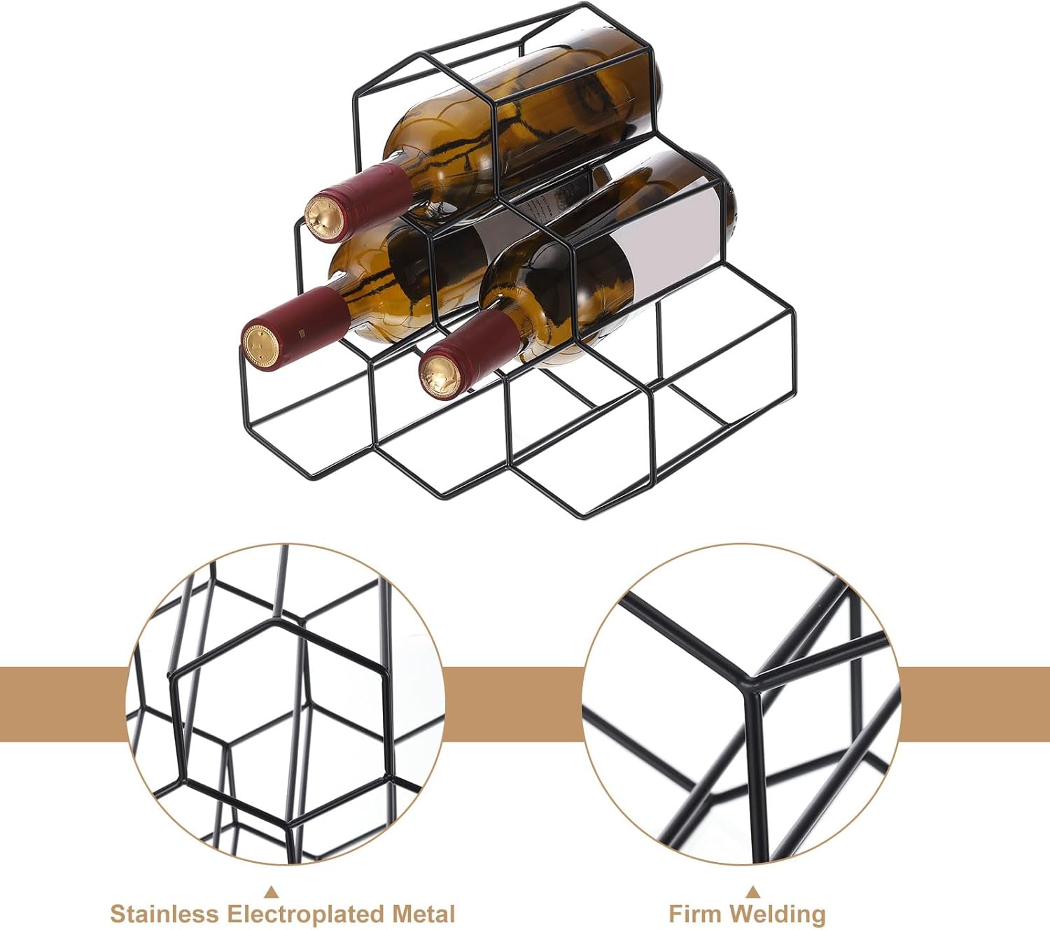 Uxcell 6 Bottle Metal Wine Rack Freestanding Storage Stand Black