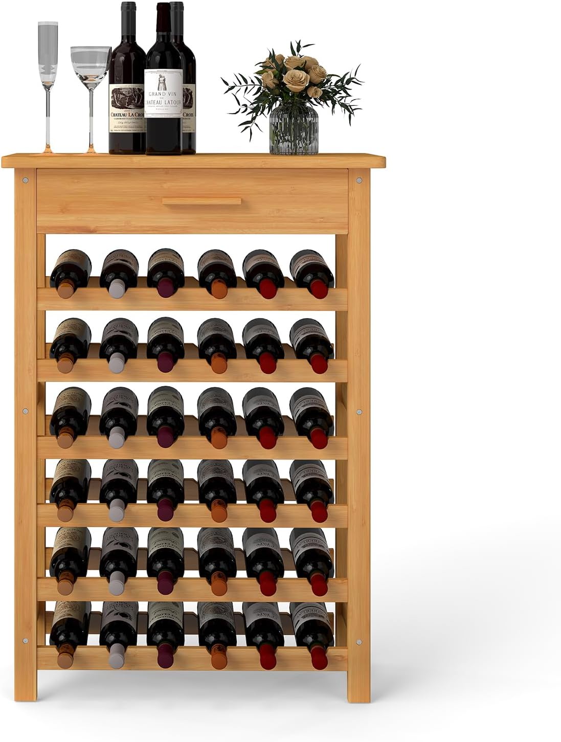 JSUN7 36 Bottle Bamboo Wine Rack - Space-Saving Display