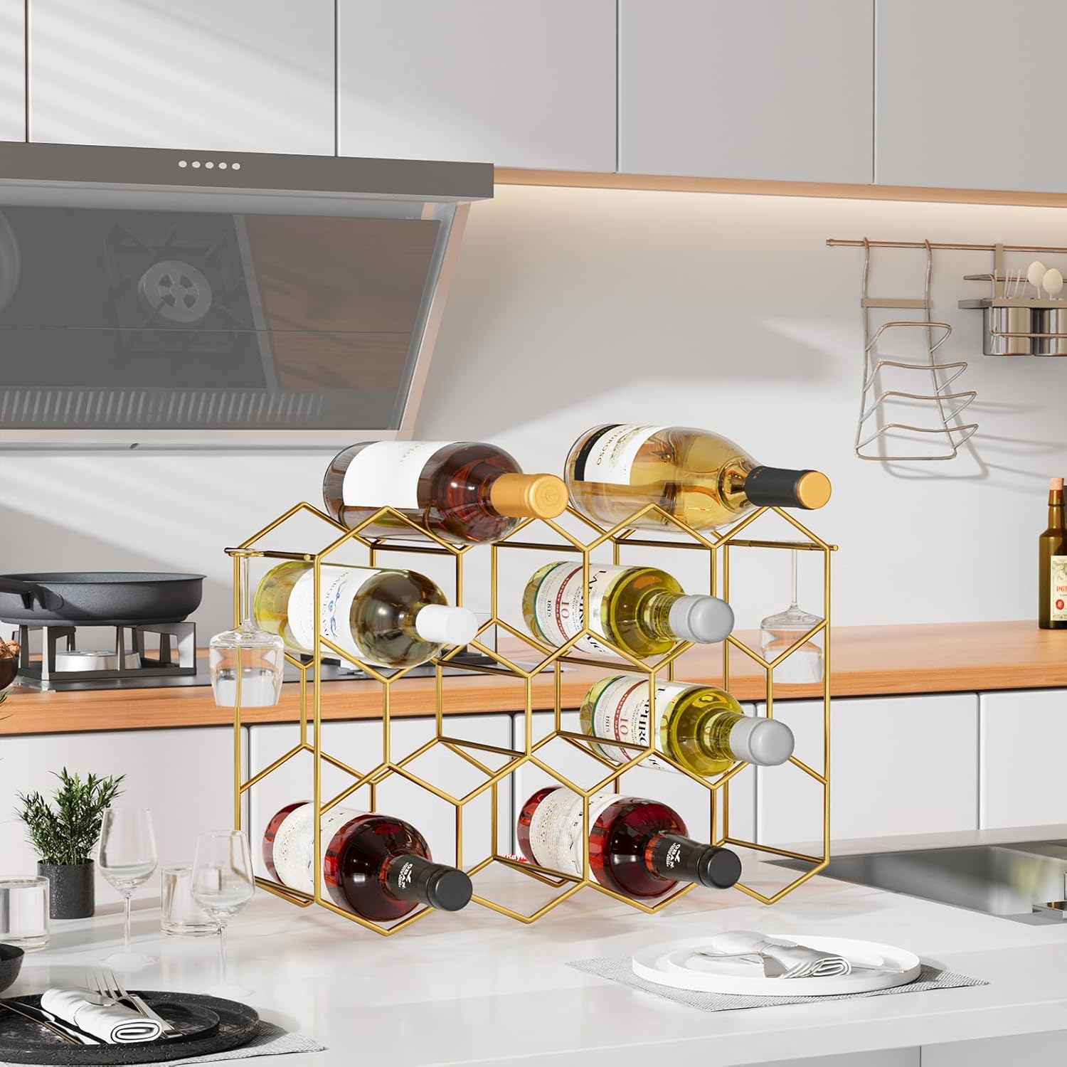 Urban Deco 14-Bottle Wine Rack - Gold Wire Inserts No Assembly Required