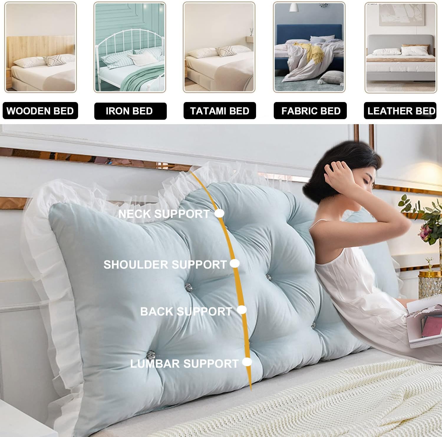 Wedge Headboard Pillow with Removable Cover Blue Queen 59 Inch