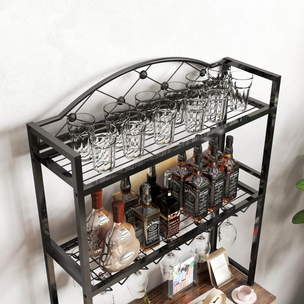 Industrial 3-Tier Wine Rack with Bar Table