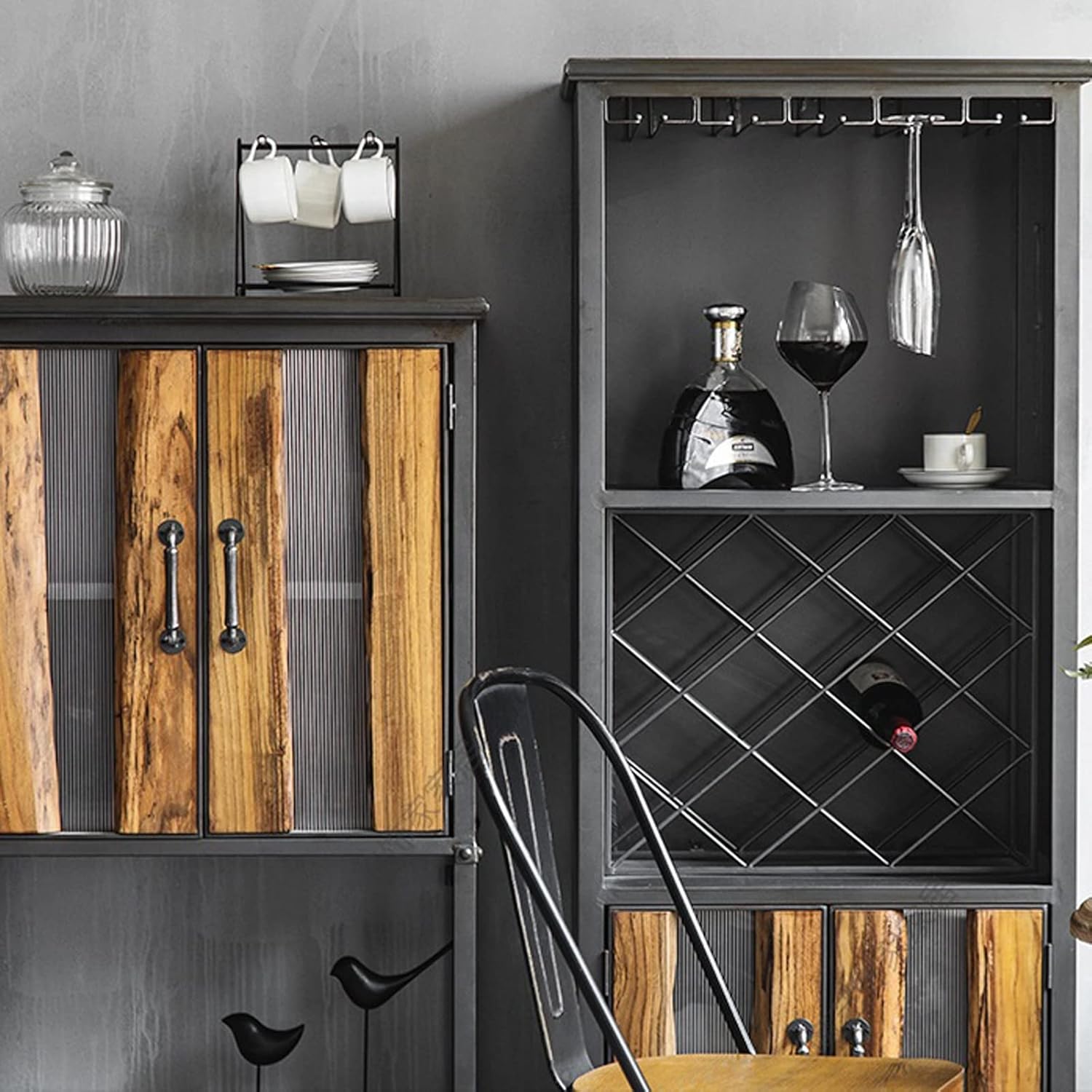 Hhaoran-9863 Vintage Iron Wine Cabinet