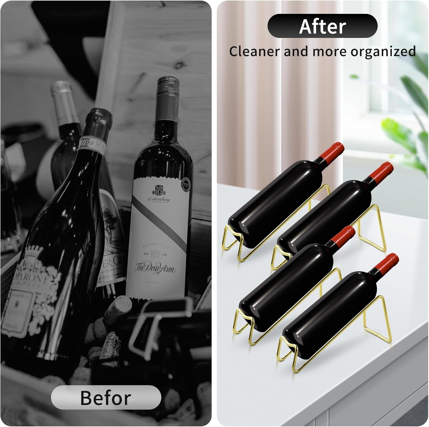 TONLEA 4-Piece Tabletop Wine Rack Sturdy Metal Anti-Rust Gold