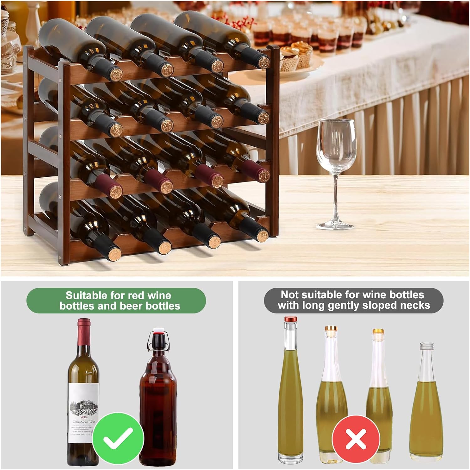 Brown 4-Tier Wine Rack for 16 Bottles