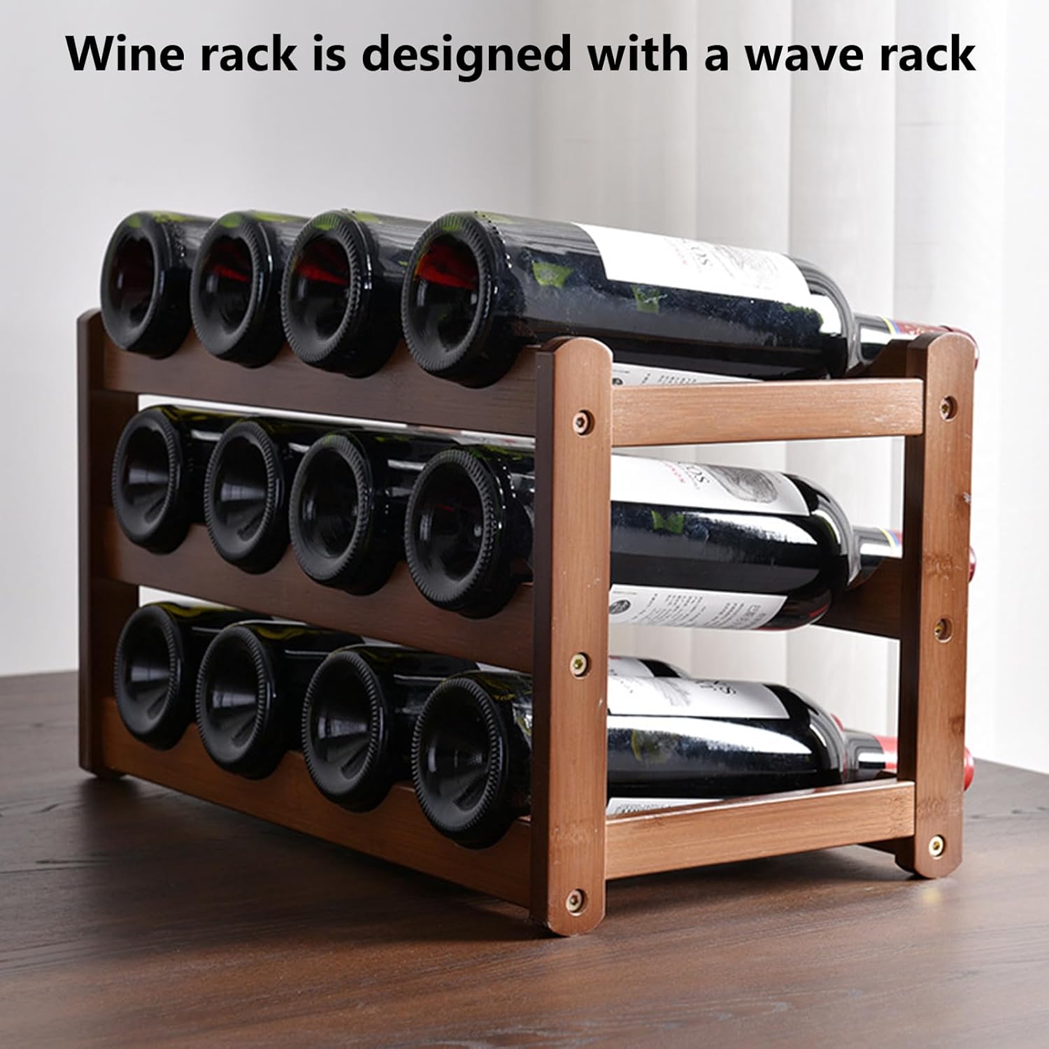 4 Tier Wooden Wine Rack 16 Bottles Freestanding