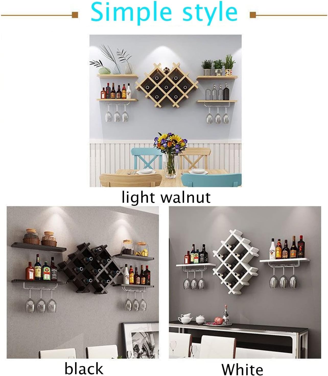 Suuim Wall Shelves - Floating Wine Rack with Glass Holder