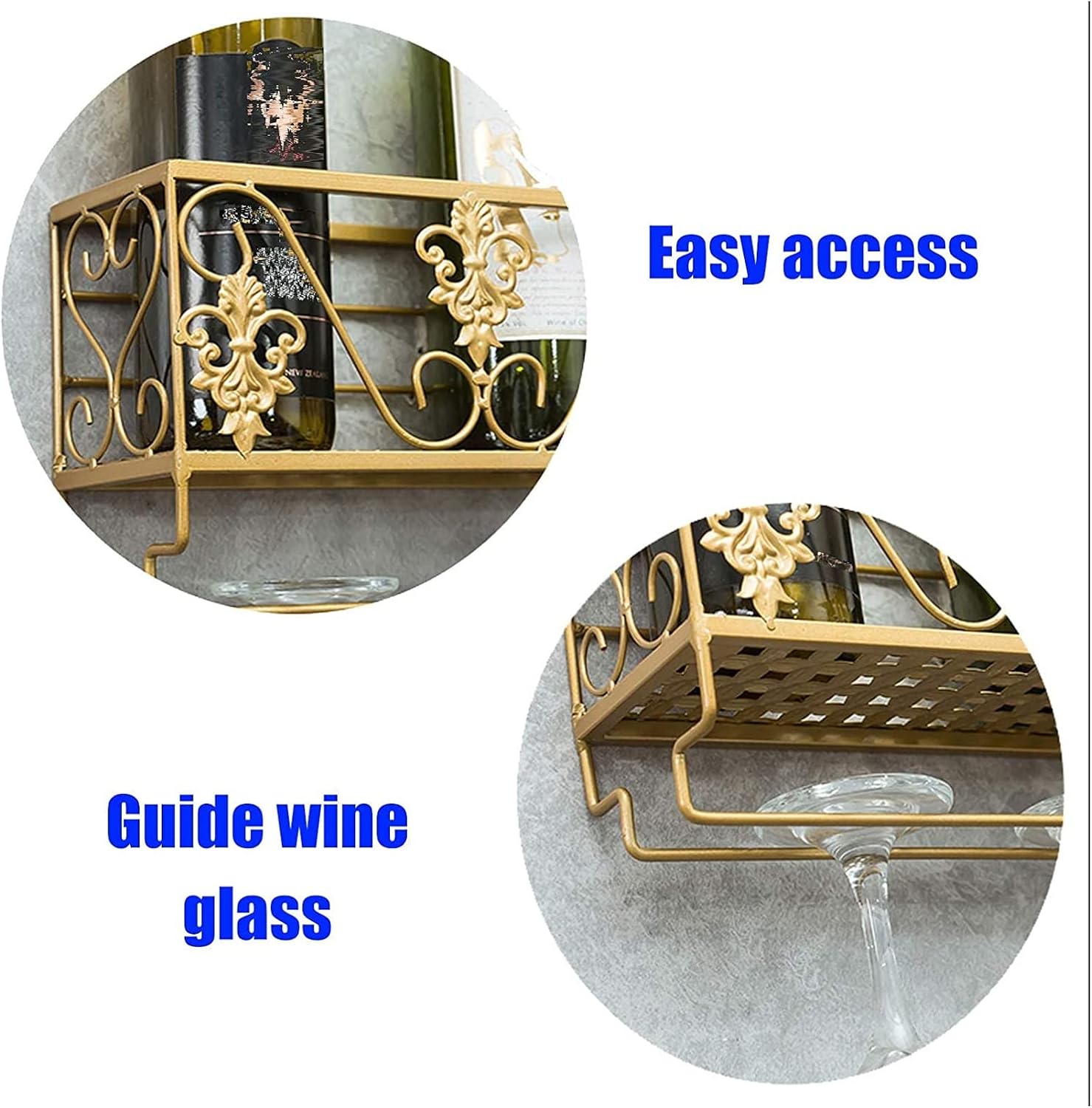 ALDEPO Wall Mounted Rustic Wine Rack with 2 Glass Holders
