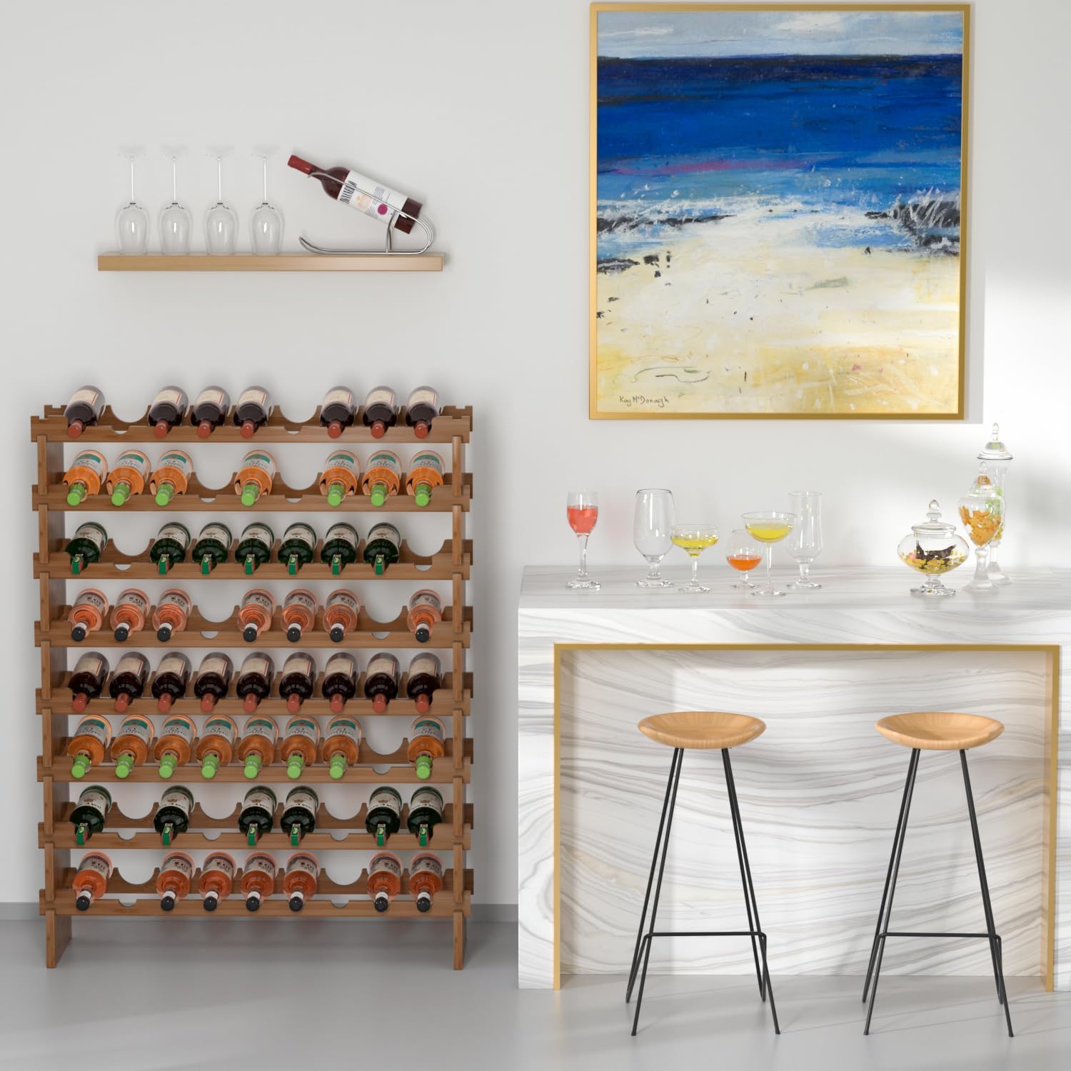Domax 8 Tier Freestanding Wine Rack - 72 Bottle Capacity Bamboo Storage