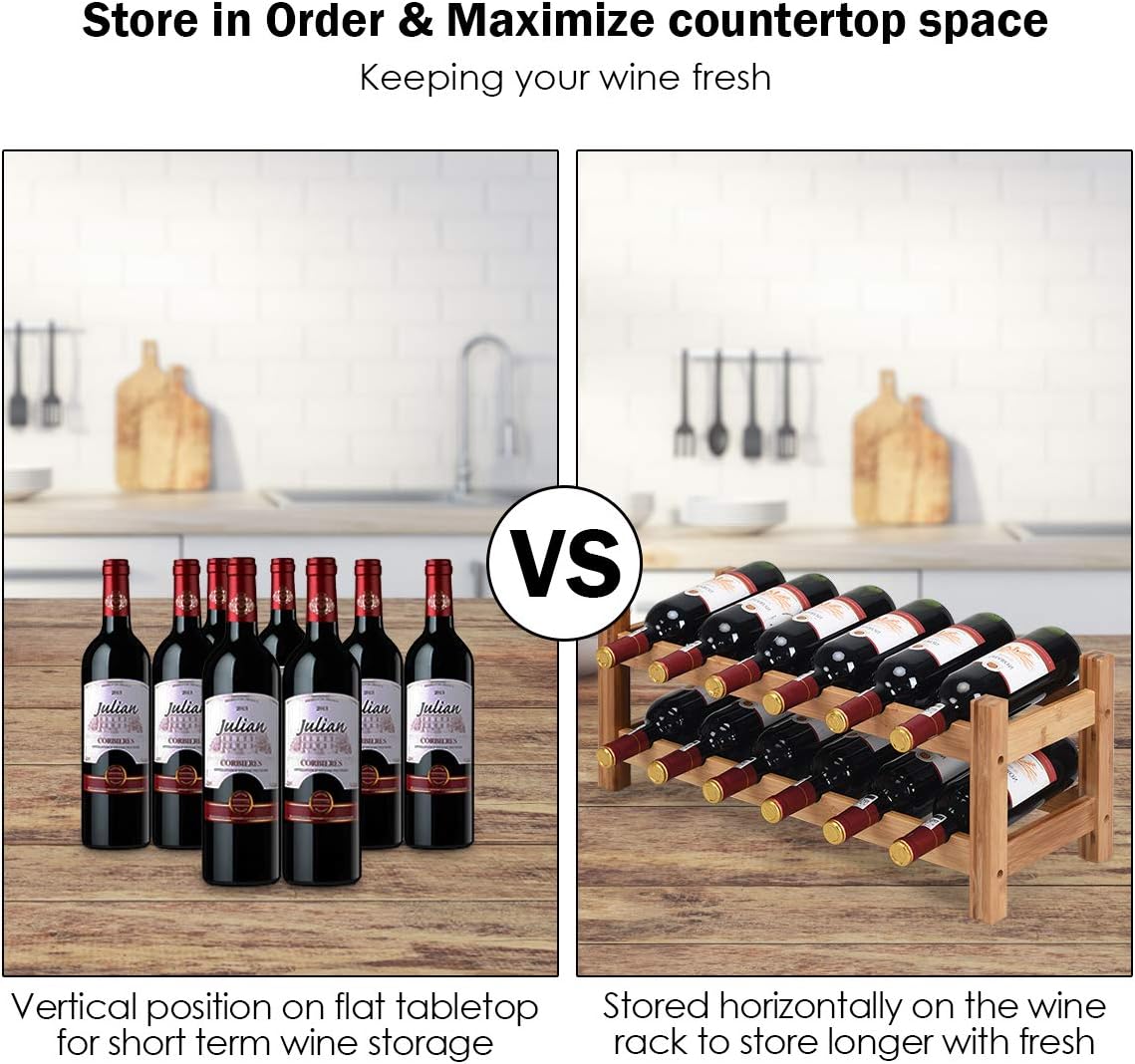 LDAILY 12-Bottle Bamboo Wine Rack 2-Tier Freestanding