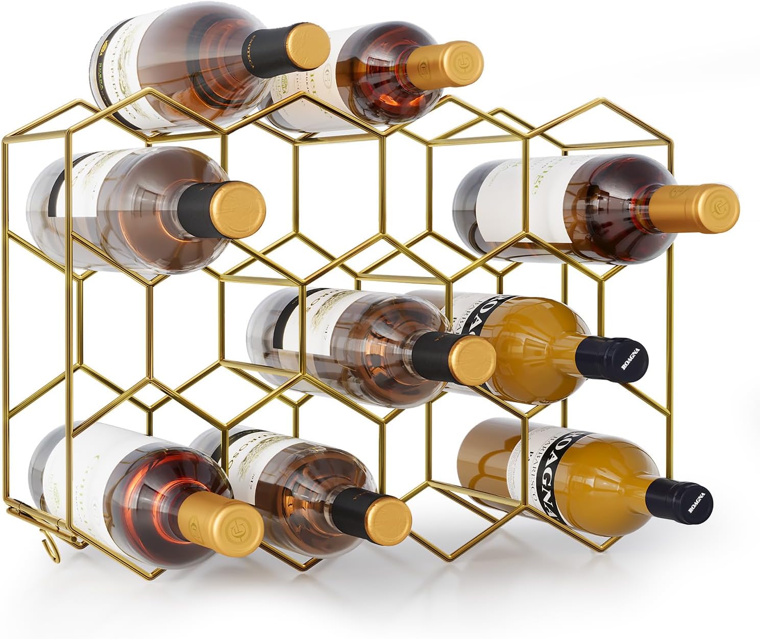 Urban Deco 14-Bottle Wine Rack - Gold Wire Inserts No Assembly Required