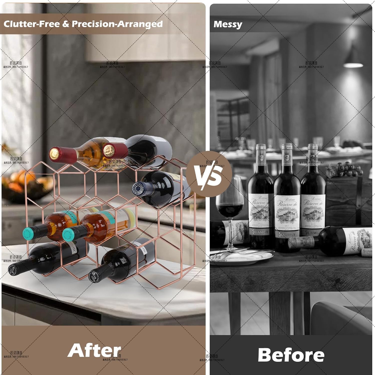 Rose Gold Wine Rack - 14 Bottles 3 Tier No Assembly Required