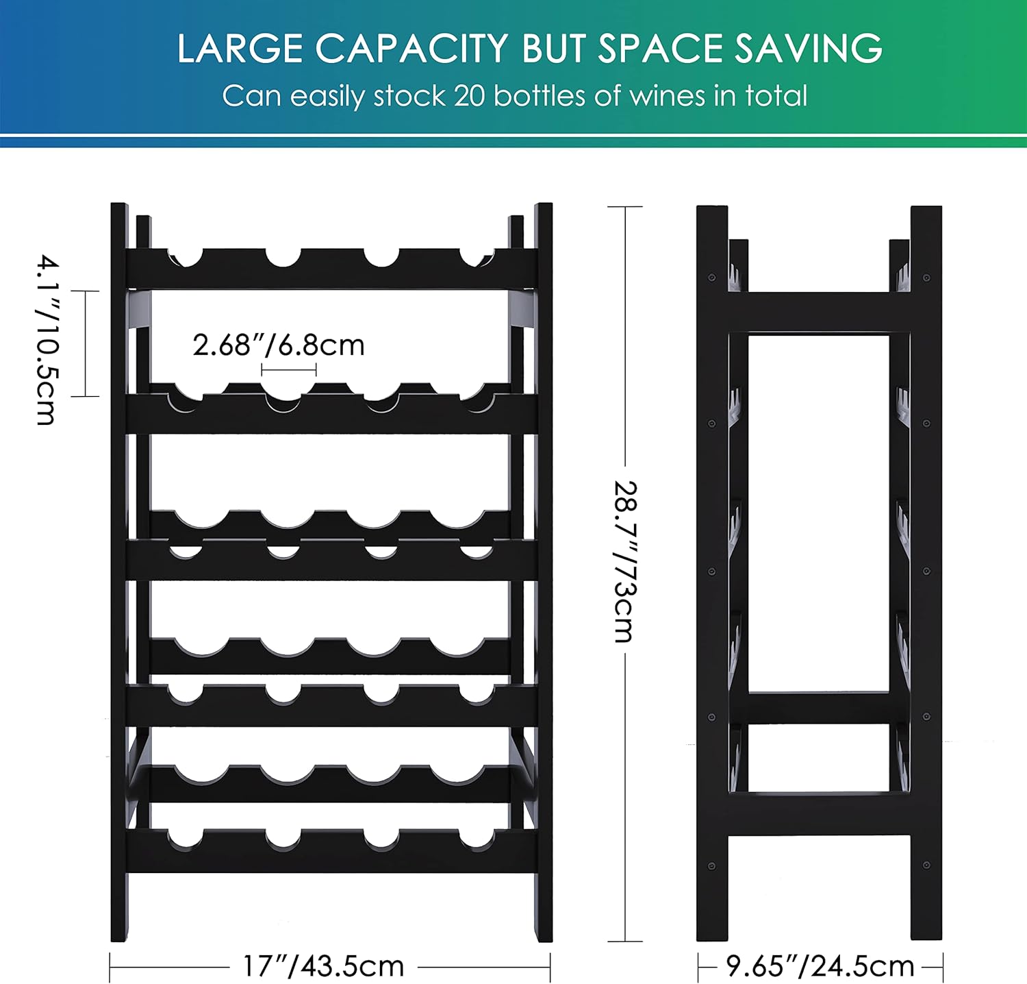 SMIBUY Bamboo Wine Rack 5-Tier 20-Bottle Storage Shelf Black