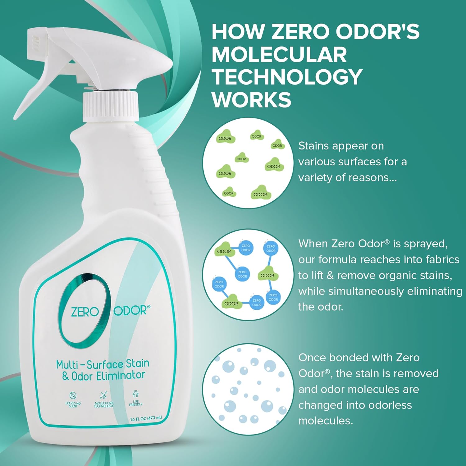 Zero Odor Multi-Surface Stain Remover Odor Eliminator 16oz 1