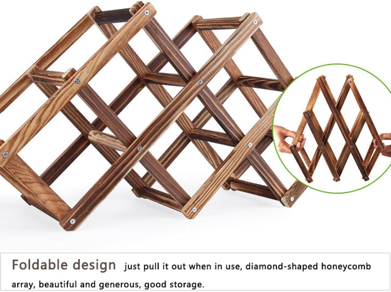 OWKAY Folding Wooden Wine Rack for 10 Bottles
