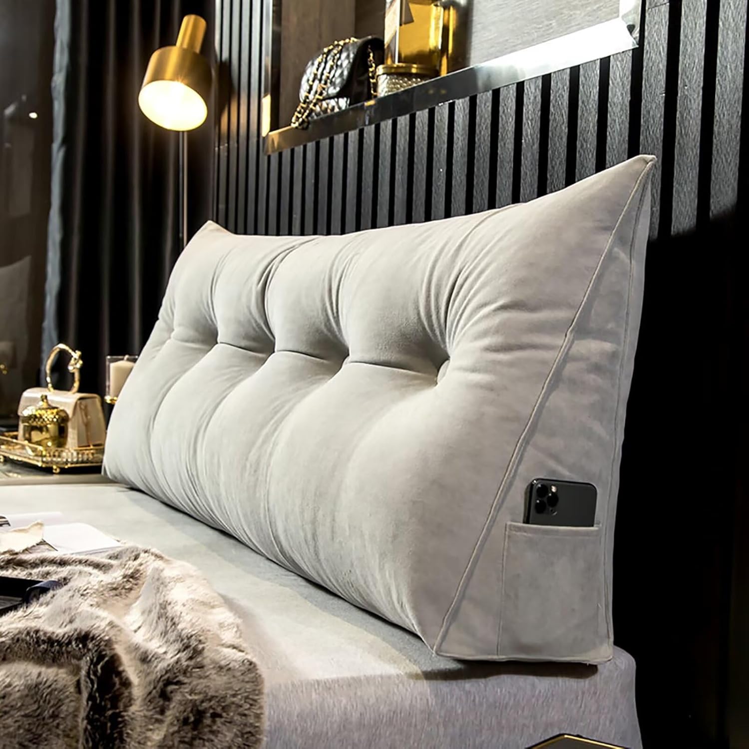 TESICA Light Grey Headboard Wedge Pillow with Removable Cover