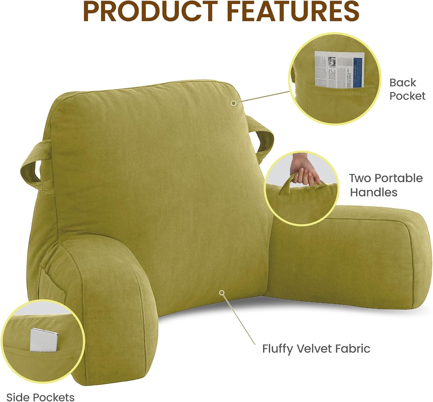 Unisakey Portable Reading Pillow with Pockets and Handles