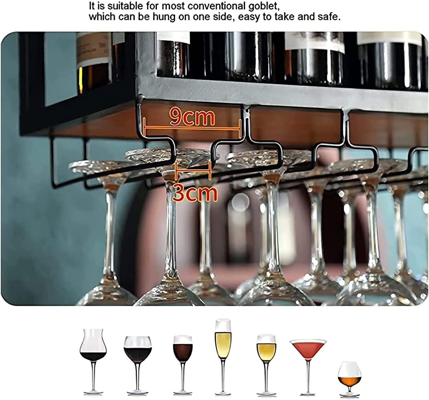 ALDEPO Adjustable Height Metal Wine Rack with Glass Holder
