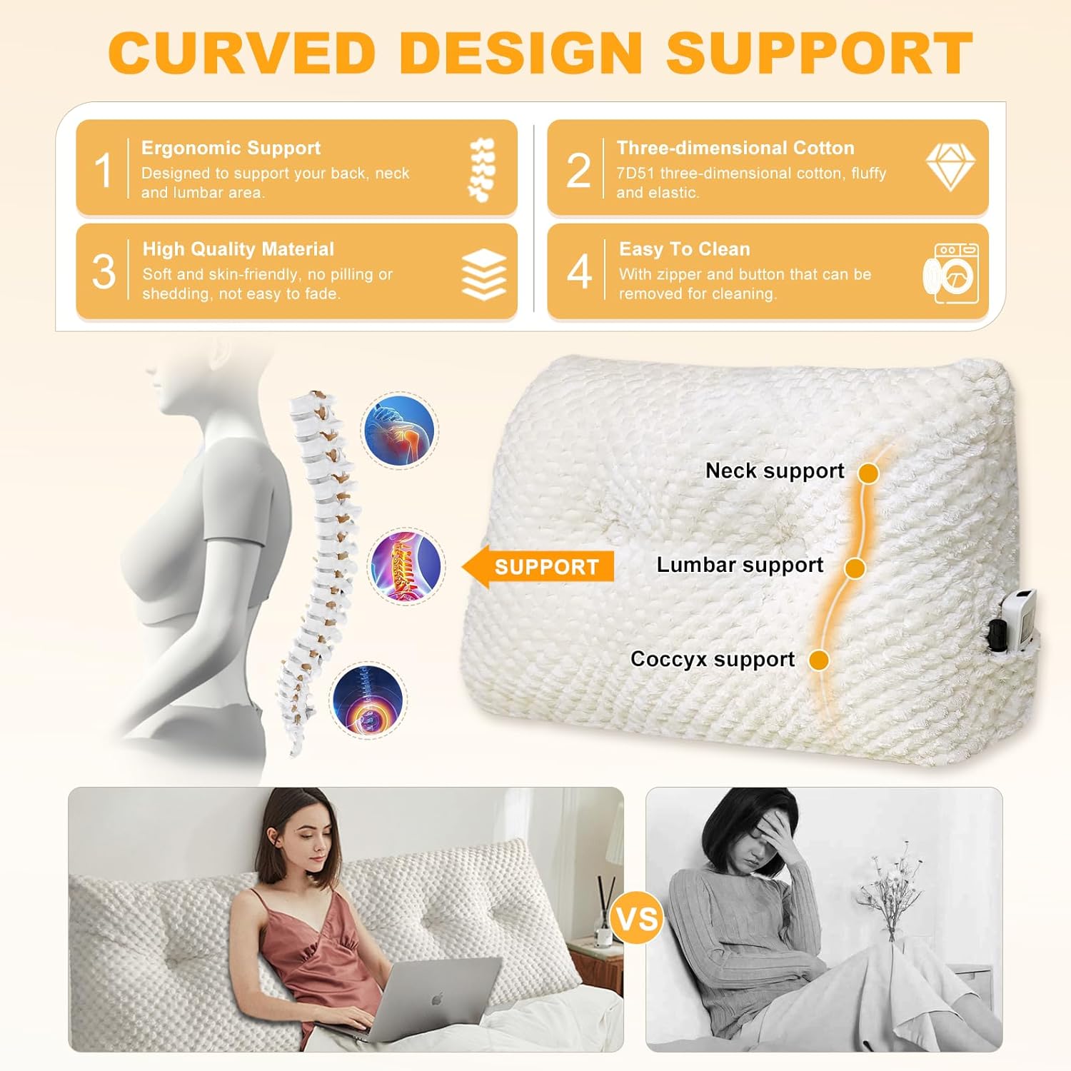 WUIOYNF Triangle Headboard Pillow with Removable Cover