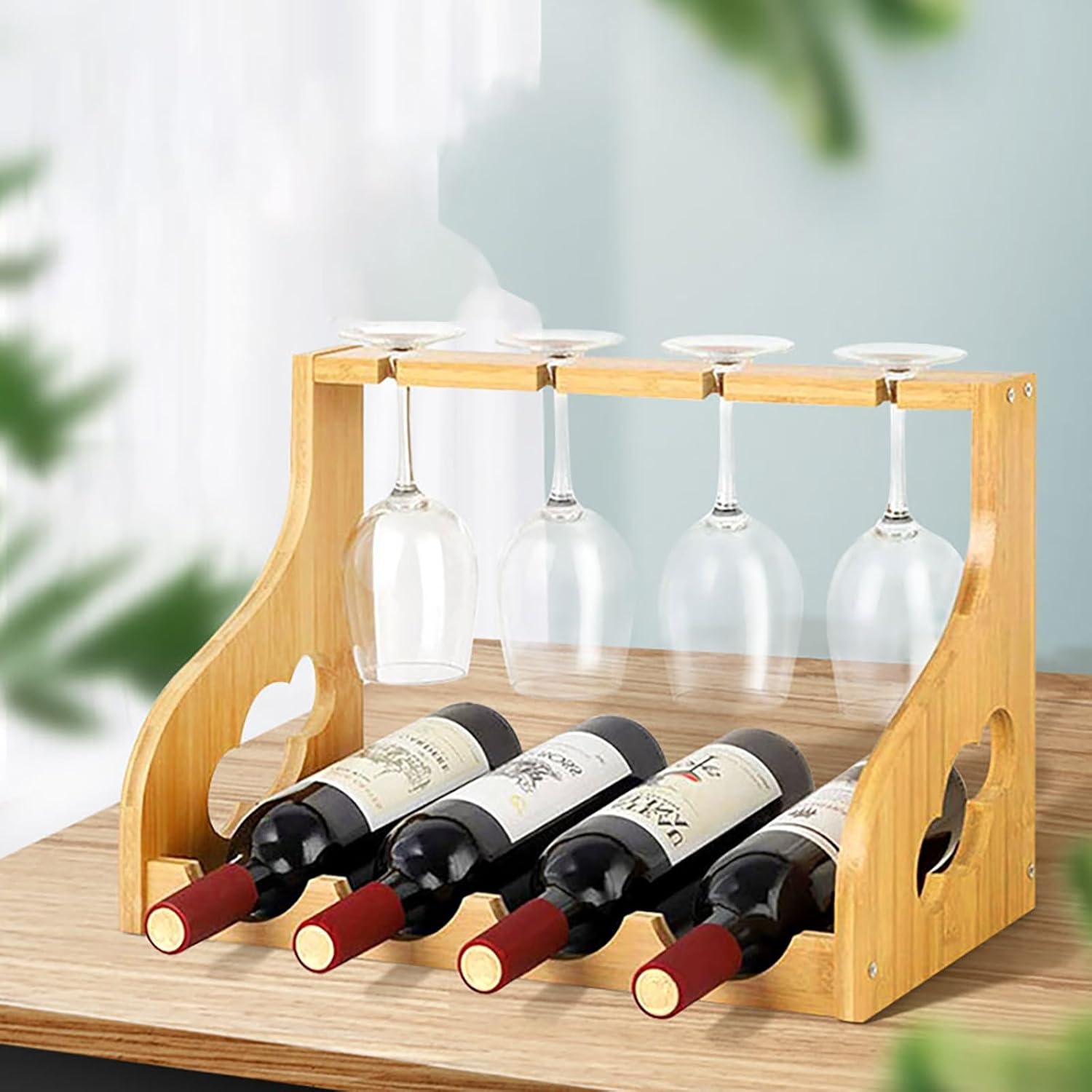 Comepa 2-Tier Wine Rack with 4 Bottles Natural Wood
