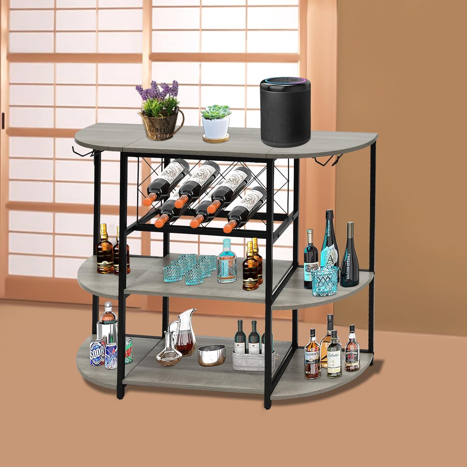 DYRABREST 3 Tier Wine Rack Table with Glass Holder