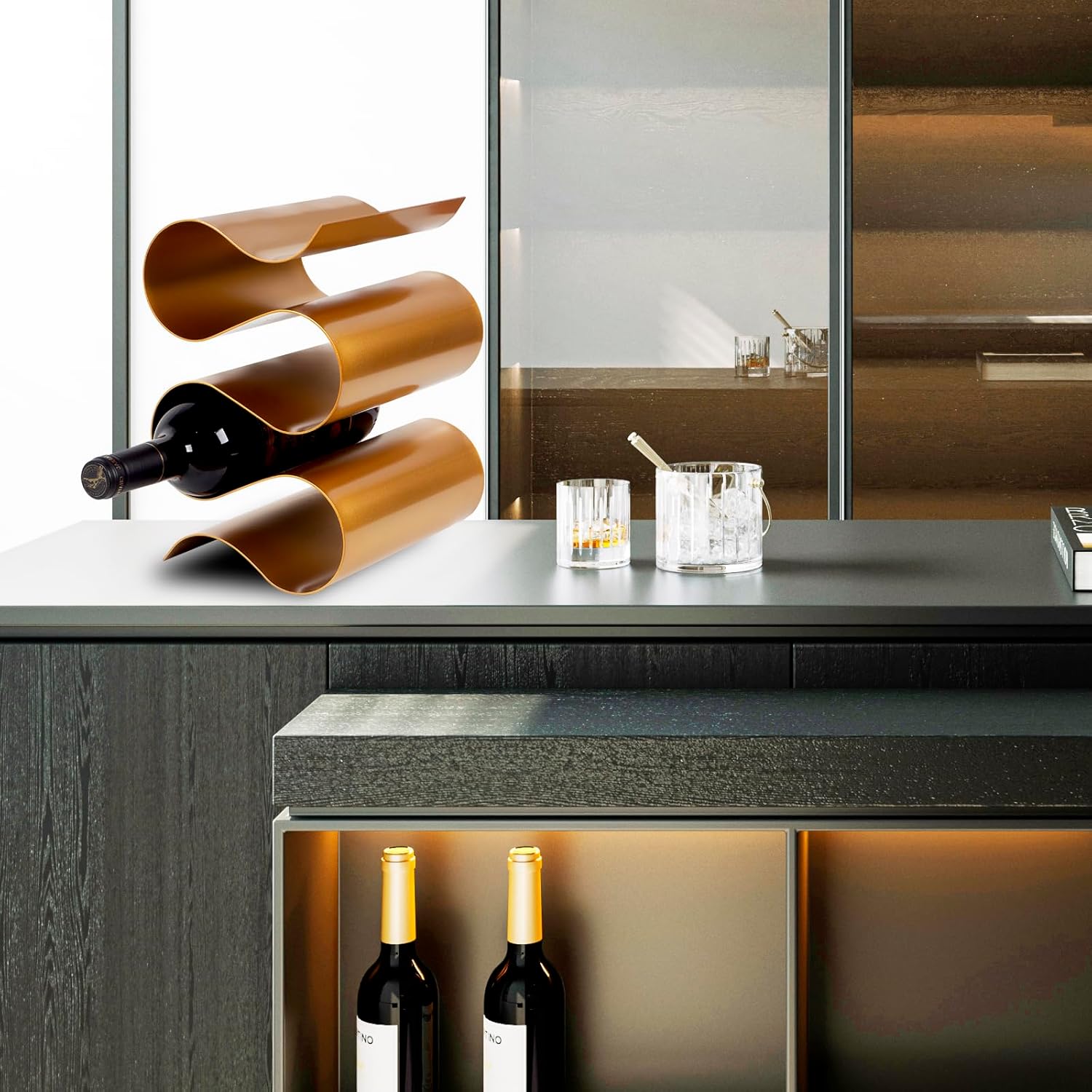 Modern Gold S-Shaped 5 Bottle Wine Rack