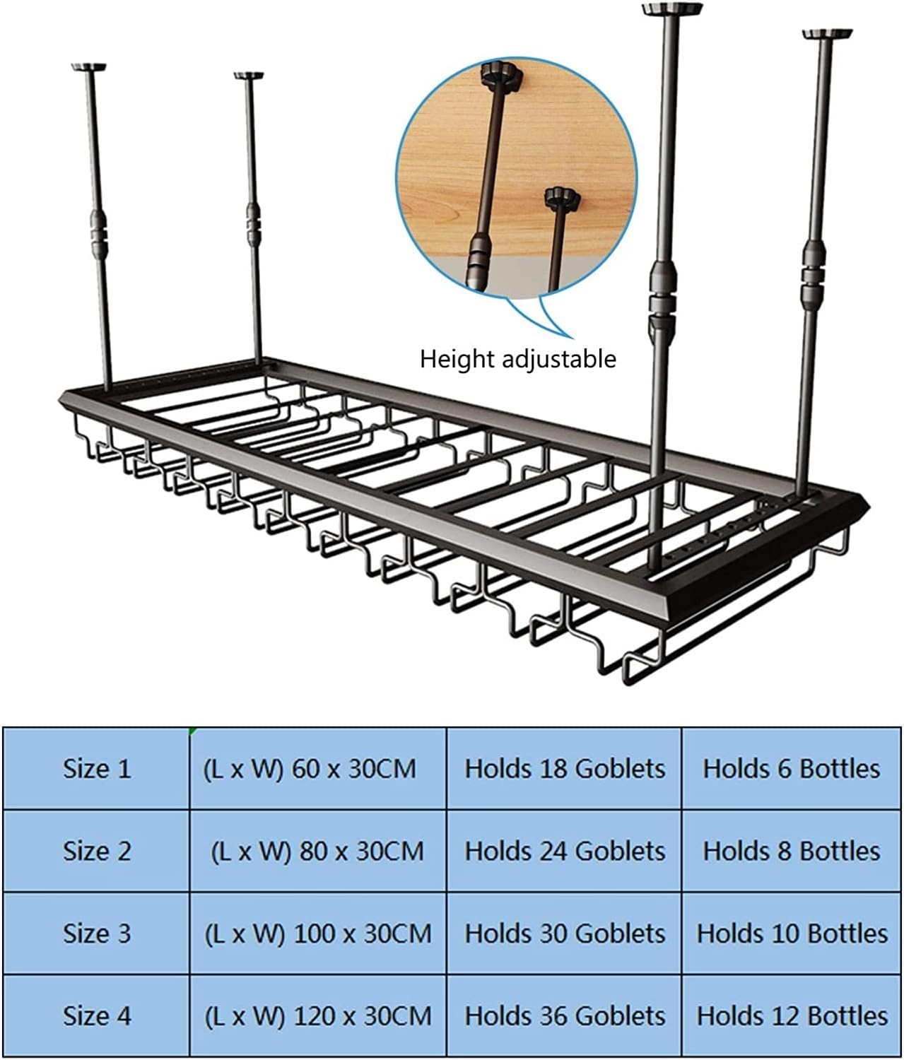 ALDEPO Adjustable Wine Rack Ceiling Bar for Horizontal Storage