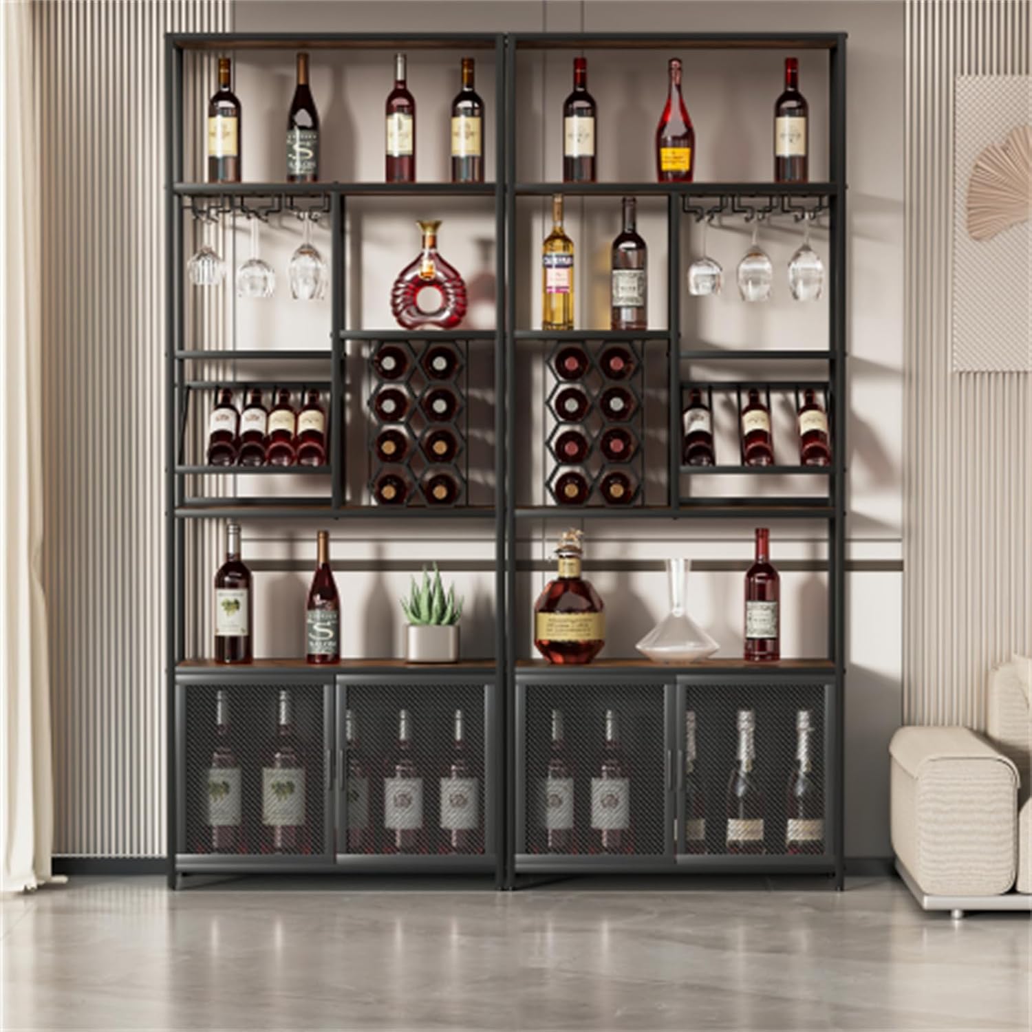 827 Inch Freestanding Wine Rack with 5 Tiers and Glass Shelf